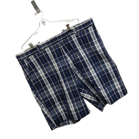 Greg Norman for Tasso Elba Shorts Men Size 40 Plaid Flat Front Bermuda Blue - Picture 6 of 6